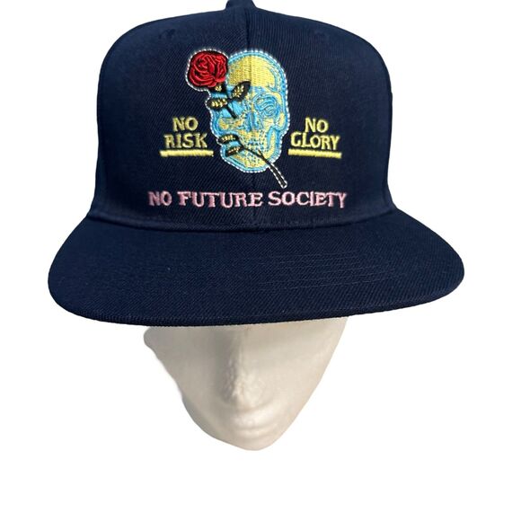 Ring Of Fire No Future Snapback Hat Men's OFSA Blue Skull Rose No Risk No Glory - Picture 1 of 4